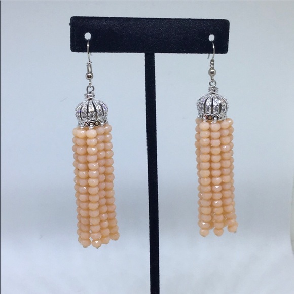 Peach/Silver Crystal Tassel Earrings (Han… - Picture 15 of 15